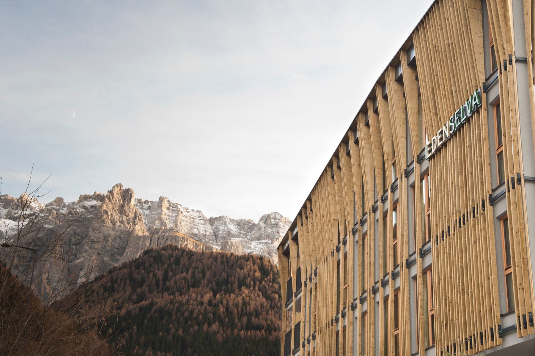 Die Holzlamellen der Fassade