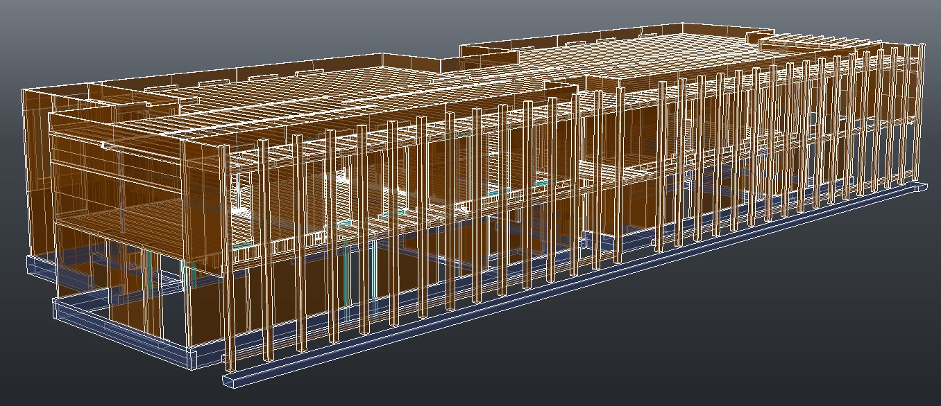 Modello 3D costruttivo della struttura in legno