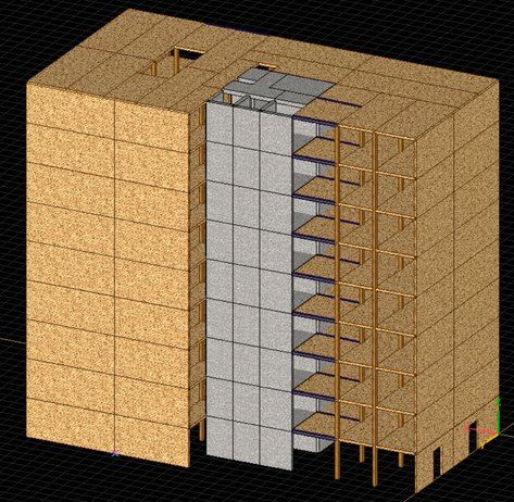 Modello strutturale dell'edificio – Nucleo in cemento